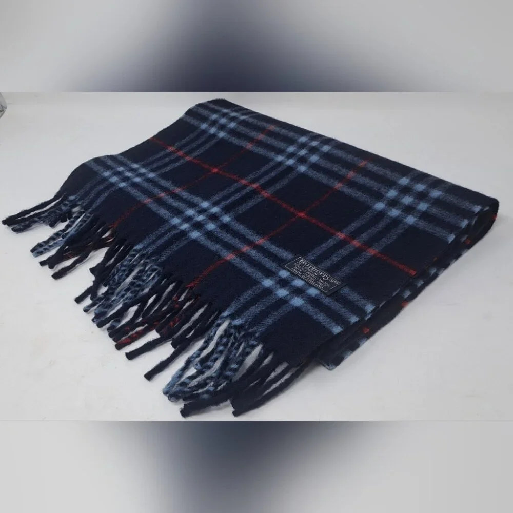 Burberry Men's Scarf Navy Nova Check Vintage Y2K 90s Lambswool England 13